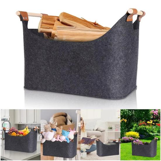 Firewood Bag with Wooden Handles Large Capacity Water Resistant Foldable Design Firewood Holder Portable Log Carrier Tote Bag