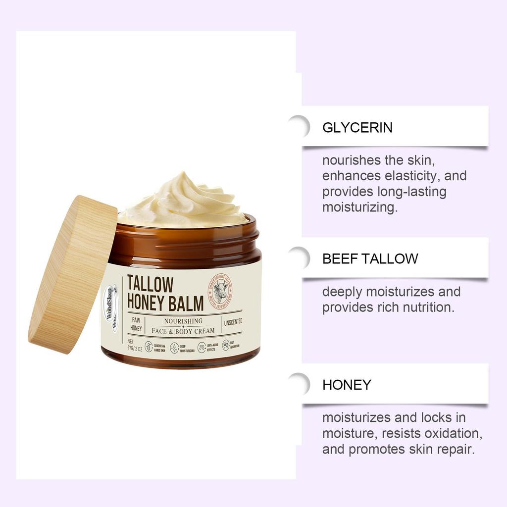 Woodsleep Natural Tallow Honey Balm Deep Moisturizing Soothing Repair Dry Sensitive Skin Non Greasy Facial Body Daily Care 57g