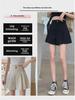 Large Black High-Waist Pleated A-Line Wide-Leg Shorts for Women