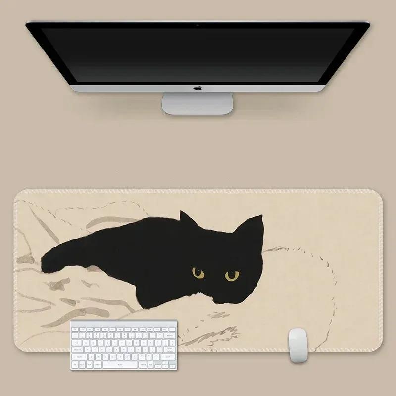 Kawaii Black Cat Sketch  Mouse Pad Anime Gaming Desk Mat Nonslip Rubber for Home Office