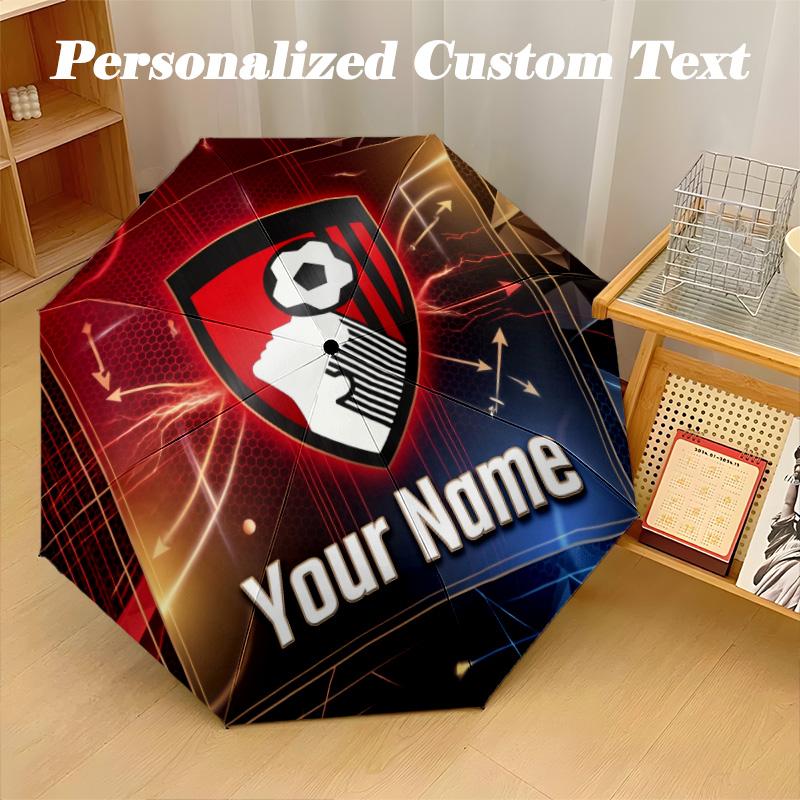 8 Rib Auto Folding Umbrella Bournemouth Football Print Custom Name Text Portable Rain Gear