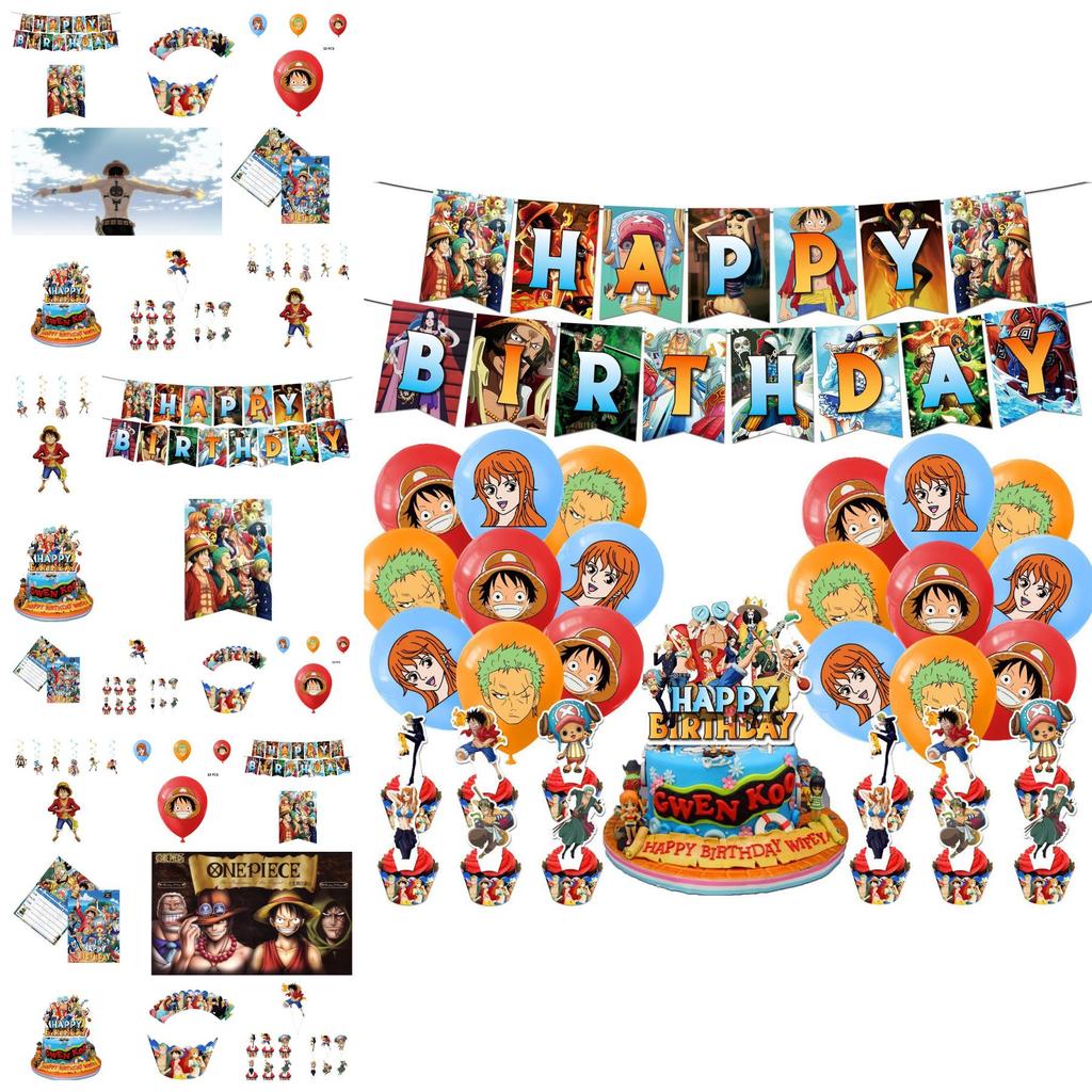 Buntes One Piece Themen-Geburtstagsdekorationsset Lebhafte und skurrile Papierrequisiten und Ballons