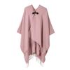 Solid Color Toggle Button Cape Shawl Tassel Hem Soft Faux Cashmere Poncho Wrap for Women