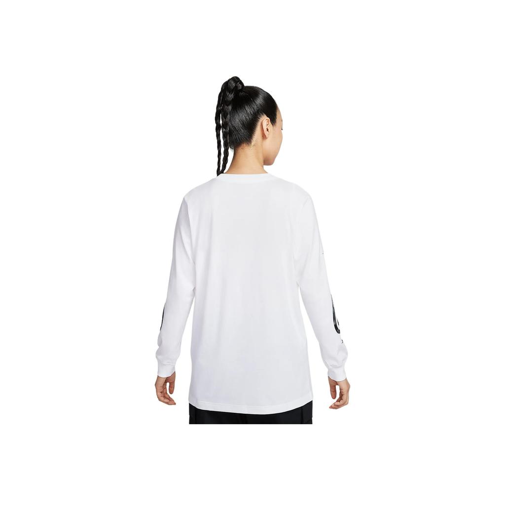 Nike Letter Pattern Casual Breathable Round Neck Long Sleeve T-Shirt Women Tops White FQ5675-100