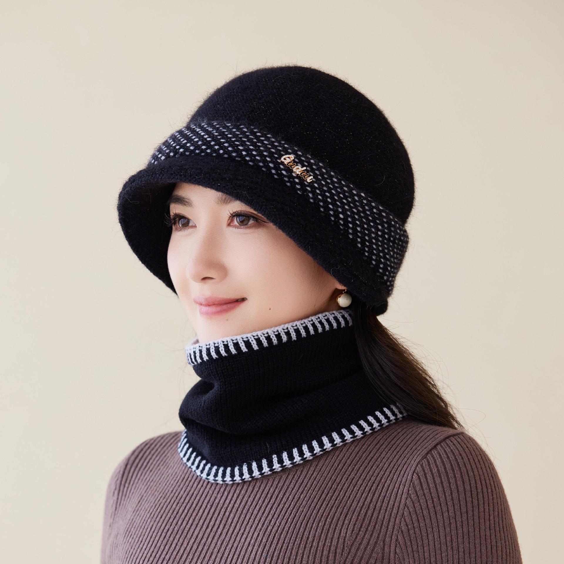 

Осенне-зимняя вязаная шляпа-панама из кроличьего меха для женщин среднего и пожилого возраста, зимняя шляпа для пожилой матери, шляпа для пожилой леди, комплект шарфа one size