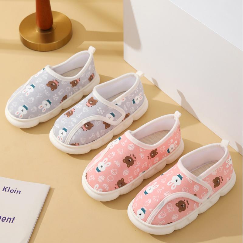 Fashion New Cartoon Animal Cotton Slippers Woman Winter Hook and Loop Bag and Cotton Shoes Women Warm Non-Slip Flat Slides Female