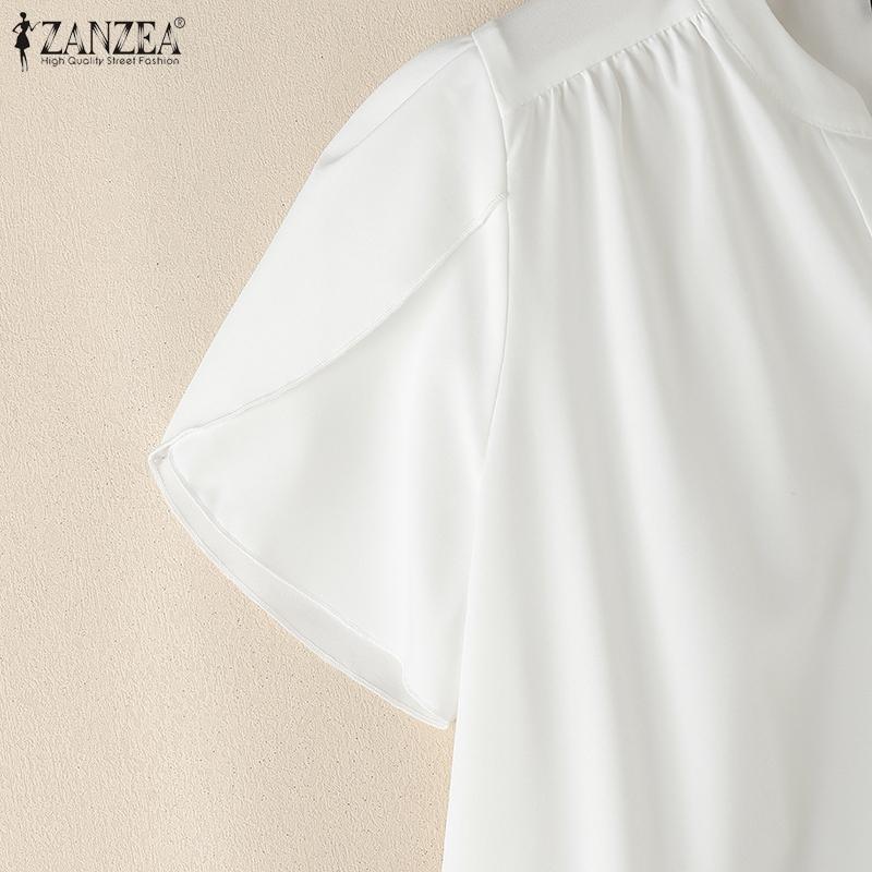 ZANZEA Women Summer V-Neck Short Sleeve Solid Color Casual Blouse