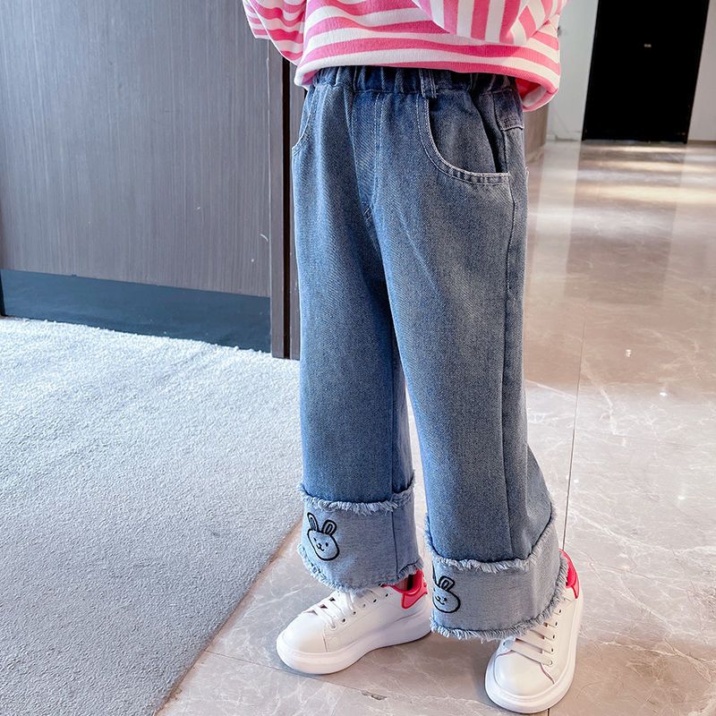 

Джинсы для девочек на весну и осень, широкие брюки, весенний стиль, детская одежда, брюки 160