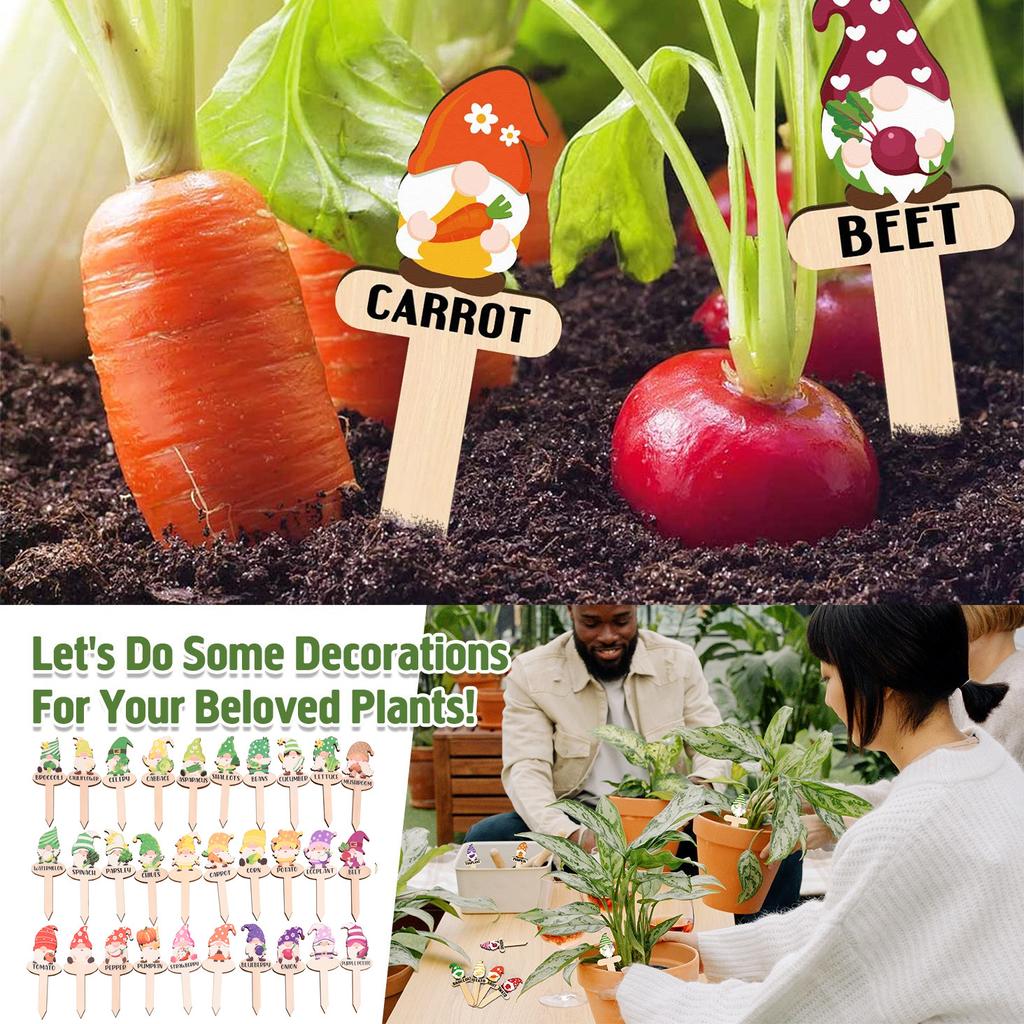 30 Pieces Gnome Wooden Plant Markers Indoor & Outdoor Garden Stakes Fruit And Vegetable Seed Labels Plant Tags