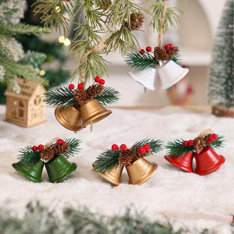 Christmas bell pendant creative metal bell pine cone Christmas decoration pendant double bell