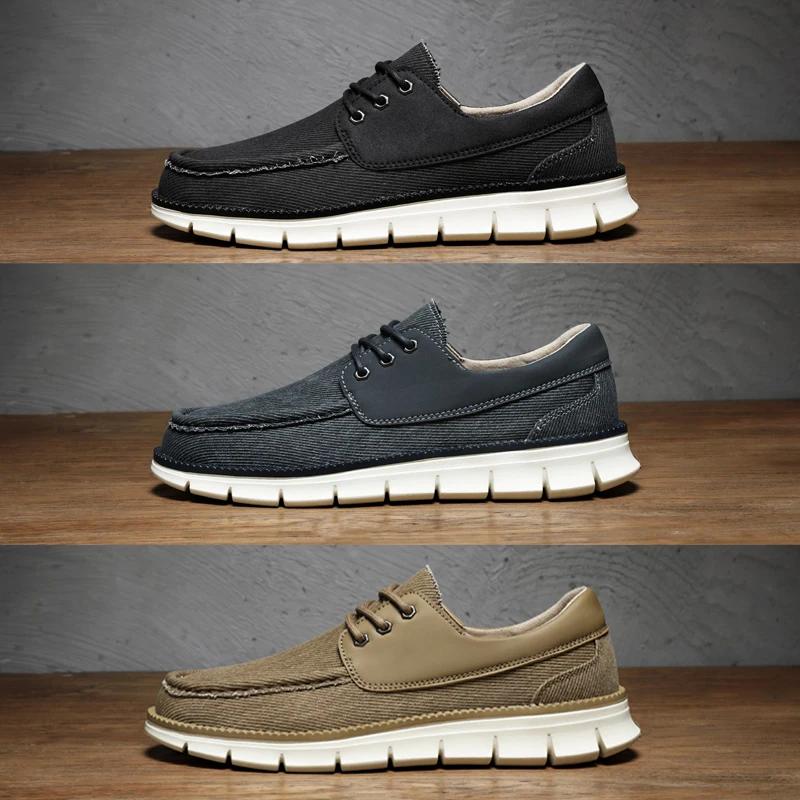Men Casual Canvas Shoes Comfortable White Sole Anti Slip Boat Design Classic Beige Color Scheme Lightweight Daily Walking Shoes