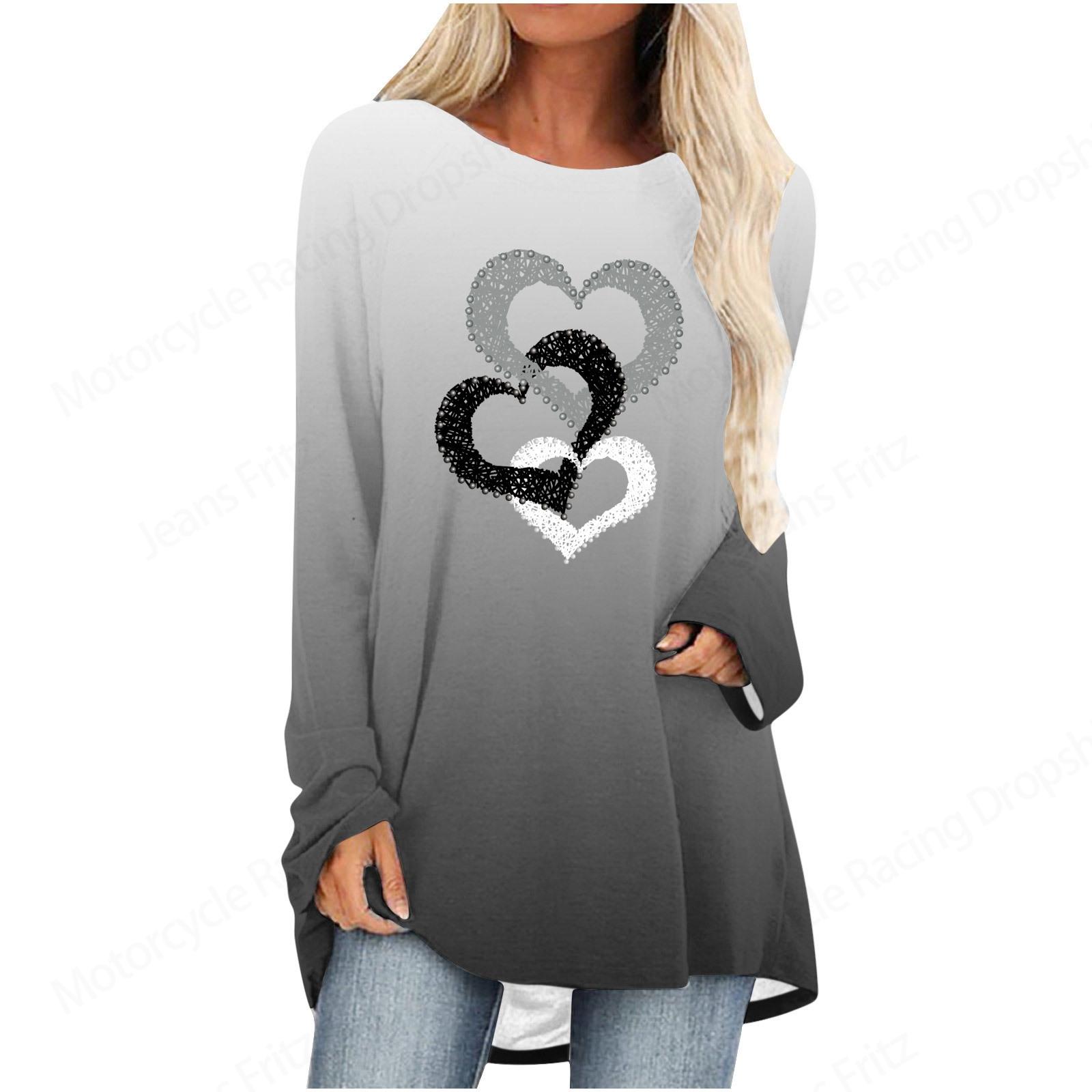 

2025 Love Heart 3D Print Long Sleeve T Shirt Women Fashion Crewneck Long Tunic Tops Women T Shirt T Shirt Feminino 8XL