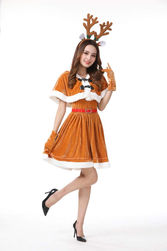 Osseoca Women's Santa Dress, Reindeer Cosplay Costume Set with Bolero, Headband, and Belt, Perfect for Christmas and Parties