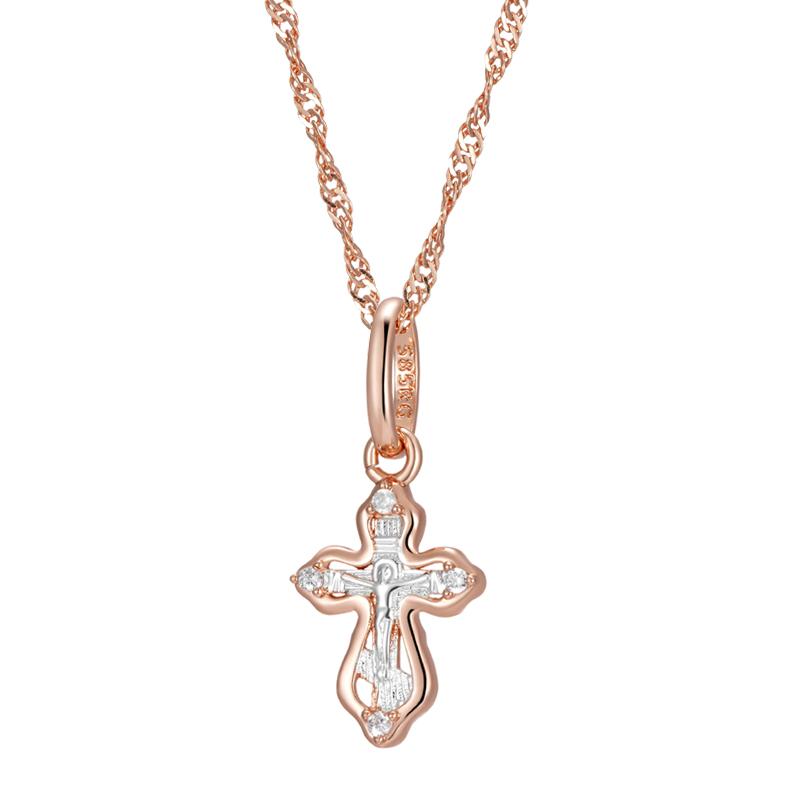 Luxuriöses Orthodoxes Kirchenkreuz Kleiner Anhänger Halskette Für Frauen Roségold Farbe Natürlicher Zirkon Jesus Anhänger Täglicher Schmuck beige