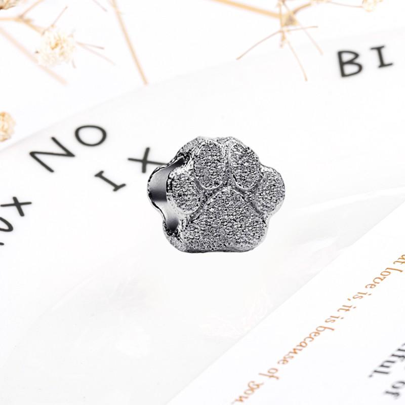 DIY Sparkling Paw Print Charm Beads for Pet Cat Dog Bracelets Jewelry Gifts Accessories