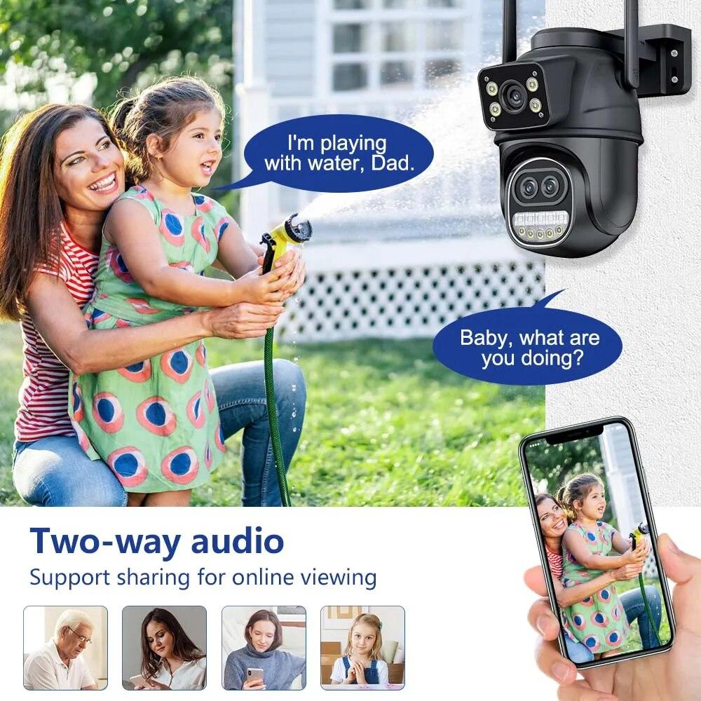 Neue EU 12MP 6K WiFi-Kamera für den Außenbereich, drei Objektive, Dual-Screens, 8-facher Zoom, CCTV-Mini-Videokamera, automatisches Tracking, Sicherheitsschutz, Überwachung, iCSee-App