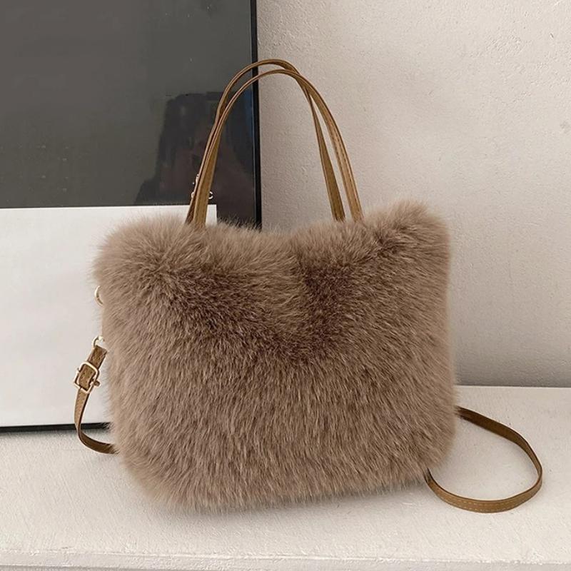 Faux Fur Tote Bag Women's Bucket Plush Design Ladies Handbags Soft Winter Crossbody Shoulder Bags Bolsa Feminina