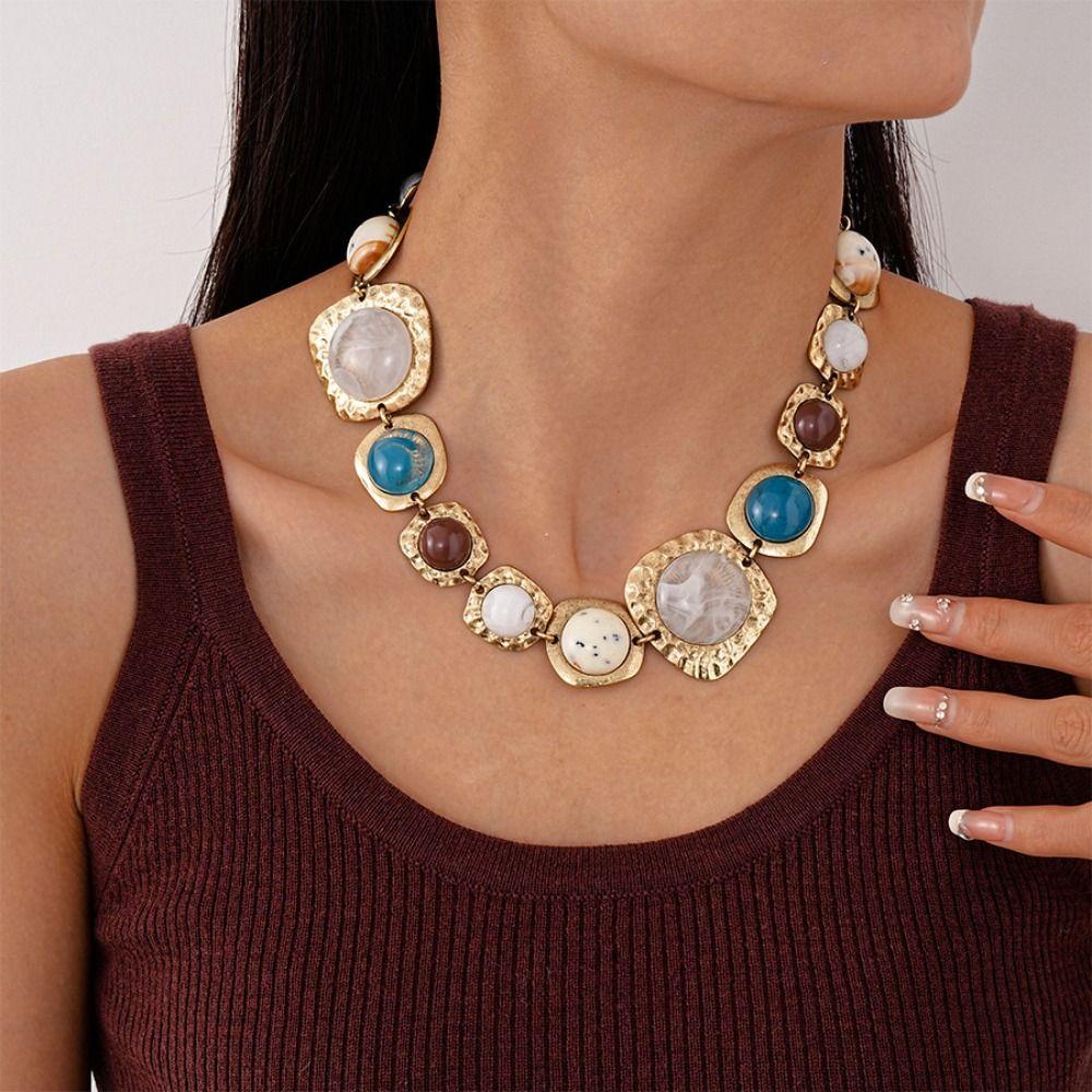 Vintage Retro Resin Necklace Earring Exaggerated Collarbone Necklace  Jewelry Gifts