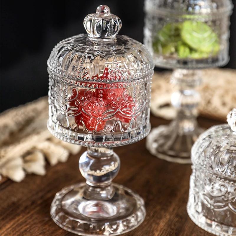 Light Luxury Relief Glass Jar Delicious Afternoon Tea Snacks Cups Household Cute Candy Jar Creative Desktop Storage Ornament