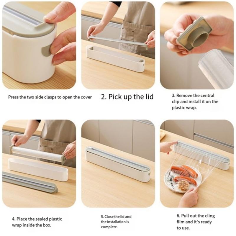 Food Cling Film Cutter Refrigerator Magnetic Plastic Wrap Dispenser with Slide Cutter Universal Aluminum Foil Organizers