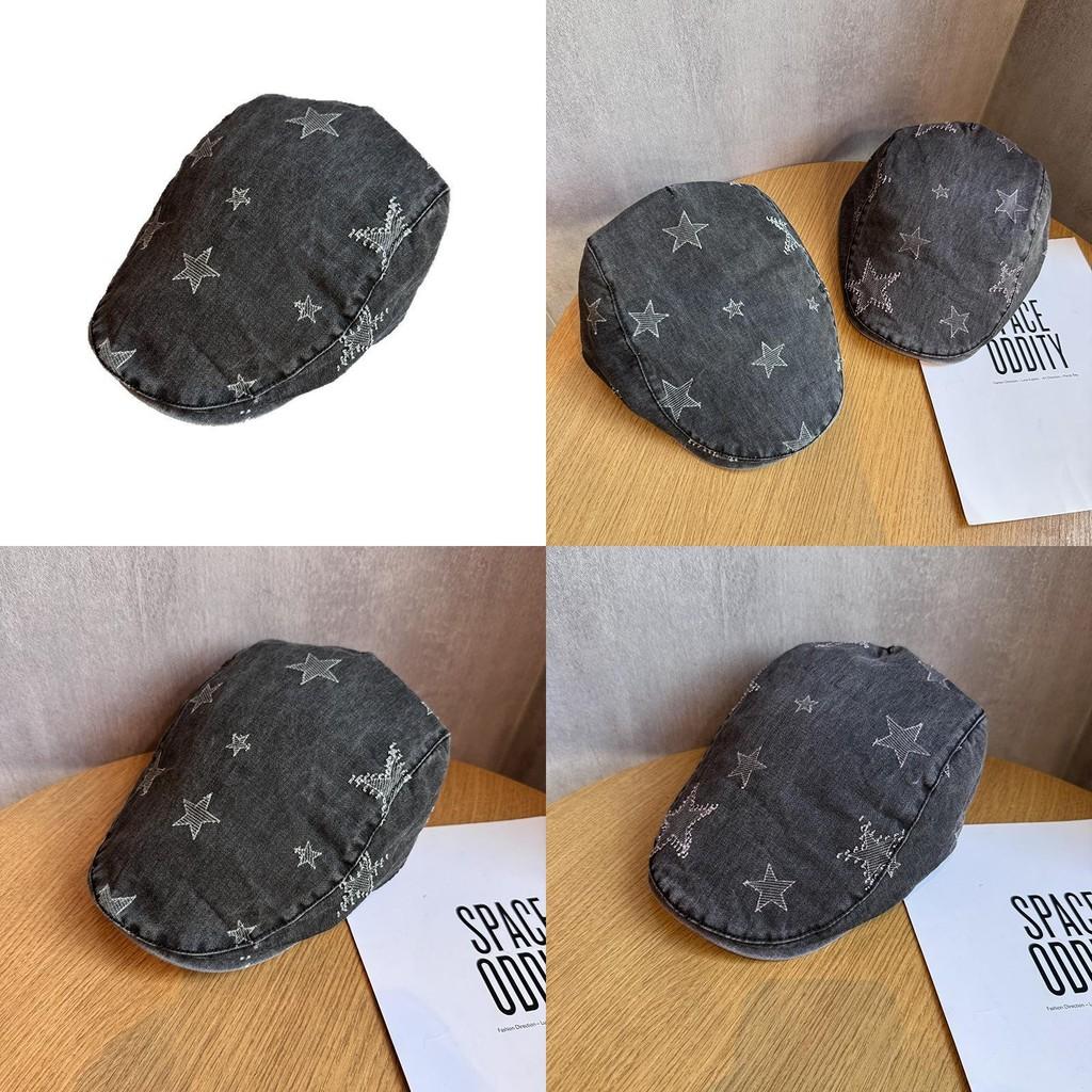 Pattern Vintage Star Wash Denim Cap With Sun Protection For Spring Gift Summer