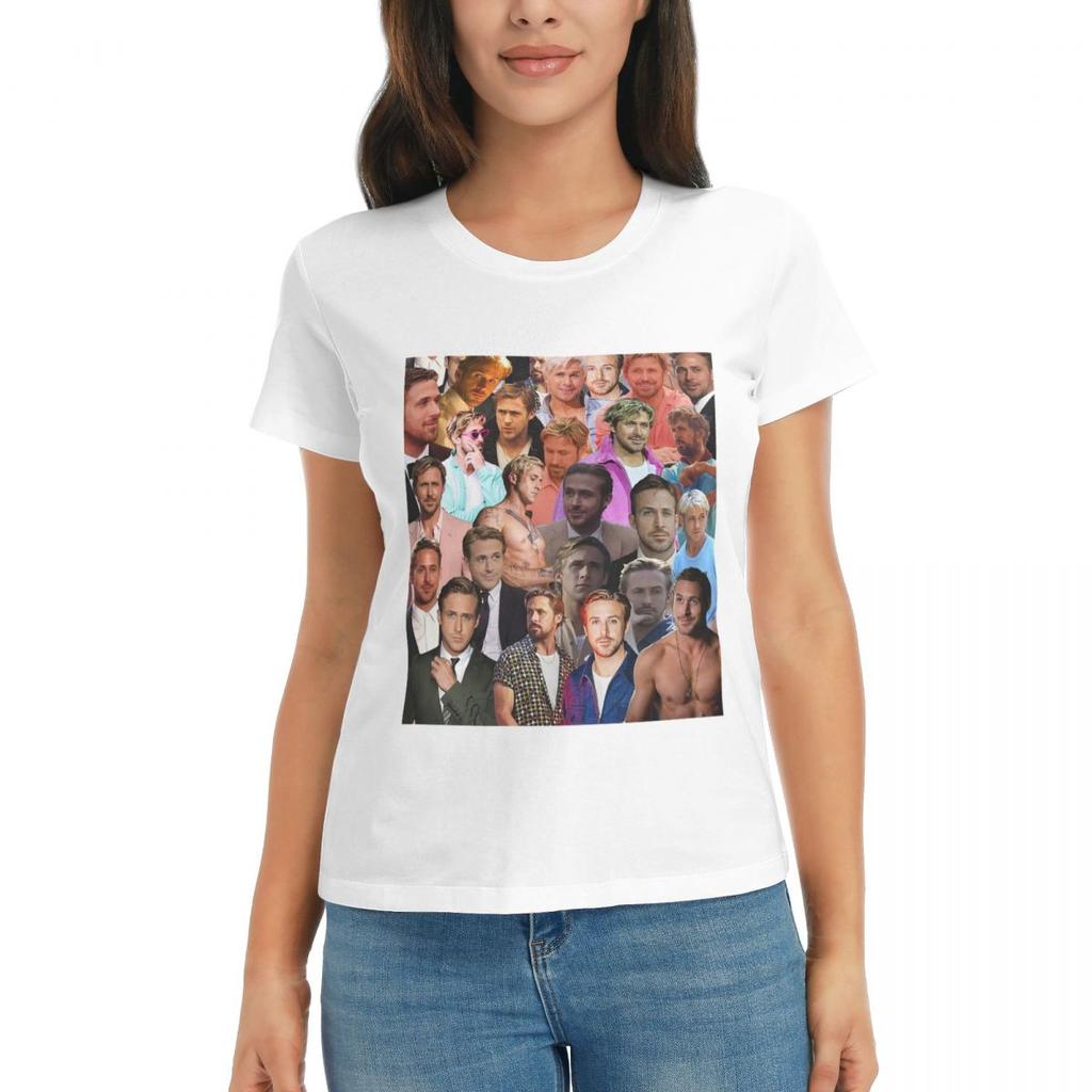 WOMEN TShirt Ryan Gosling Photo Collage Summer Short Sleeve Tees ONeck Cotton T Shirts Clothes Tops Streetwear