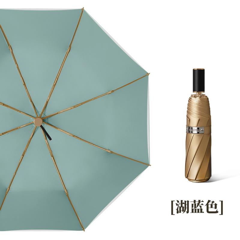 Double-layer titanium silver glue sunscreen umbrella UPF > 50 + manual three-fold weather and rain sunshade umbrella can be replaced