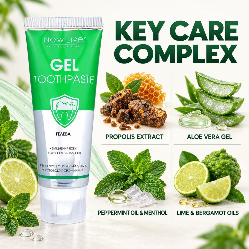New Life Gel Toothpaste for Inflammation and Bleeding Gums, with Propolis and Herbal Extracts, 75 Ml