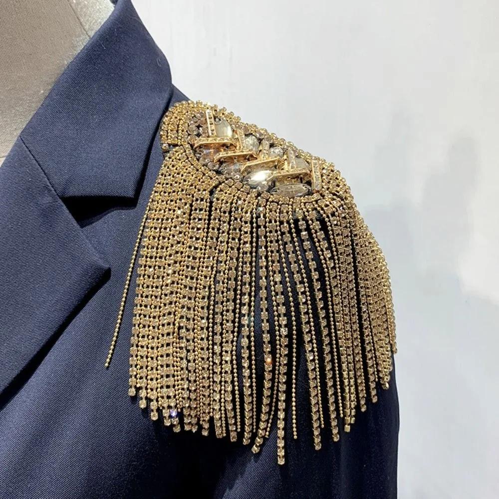 New Rhinestone Shoulder Tassel Epaulet Long Chain Detachable Shoulder Epaulettes Gold Badge Clothing Accessories