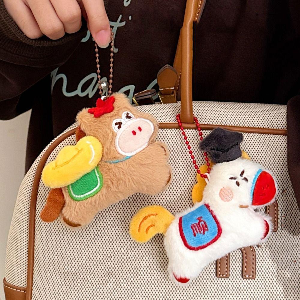 Funny Horse Year Pendant Good Luck Plush Horse Keychain Portable Bag Charm New Year Gift
