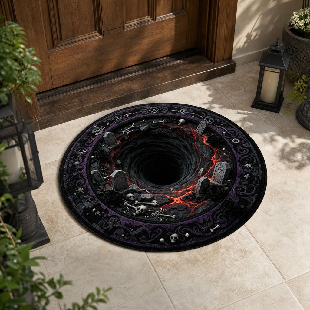 Halloween Round Area 3D Effect Velvet Doormat for Home Living Room Holiday Decor