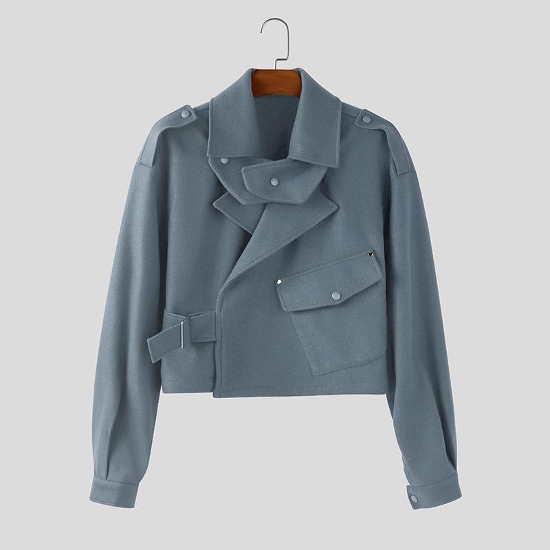 INCERUN Autumn Winter Men Lapel Long Sleeve Loose Casual Jackets Short Coats