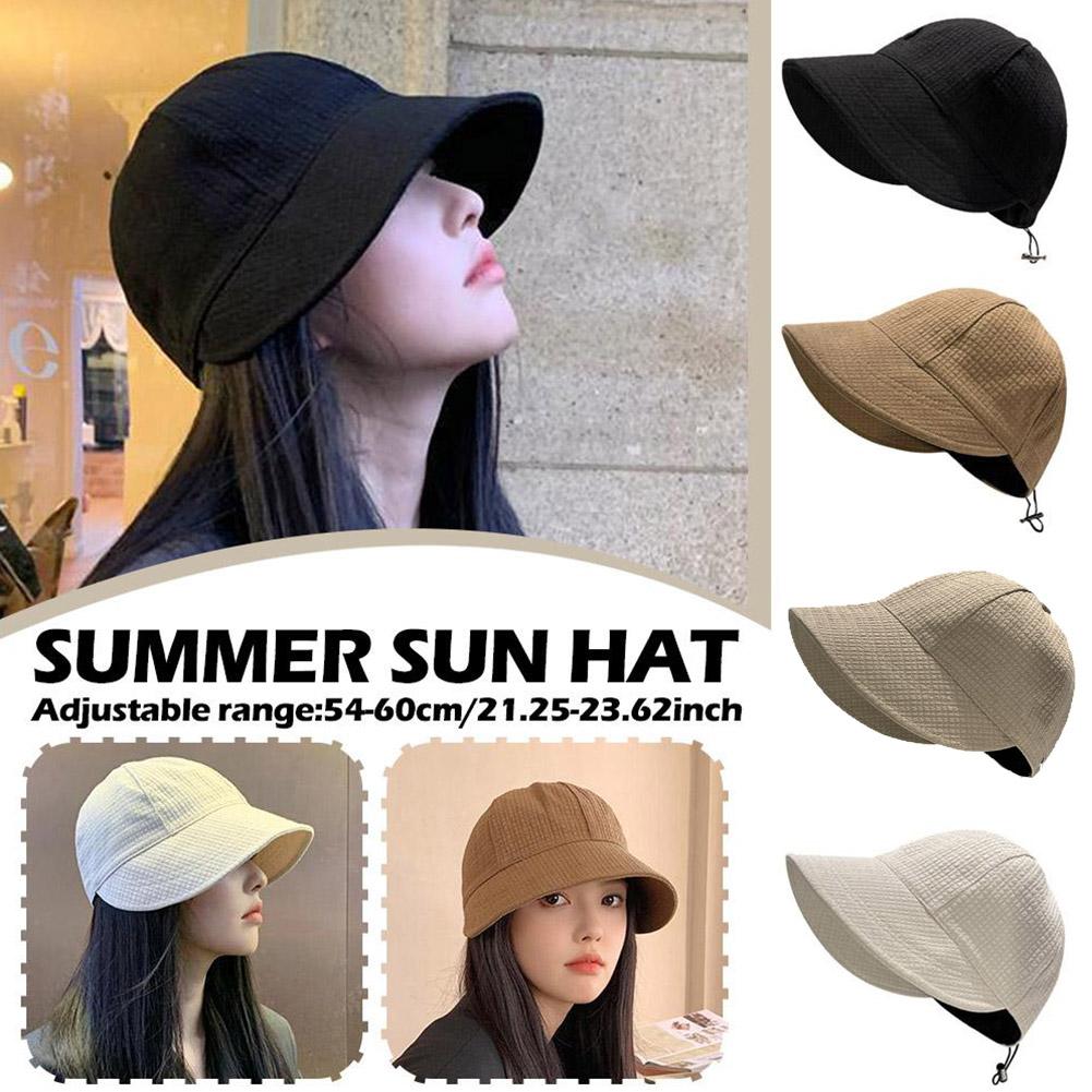 2024 Hat Women's Autumn Waffle Bucket Hat Women's Solid Color Drawstring Peaked Cap Wide Brim Sunshade Fisherman Hats Sunshade