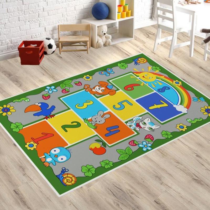 Children's Early Education Digital Games Carpet Jumping Grid Cartoon Pattern Foot Mat Living Room Sofa Tea Table Anti Slip Mat