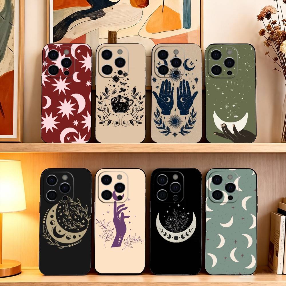 Flower Plant M-Moon Pattern Phone Case Silicone Soft For IPhone 17 16 15 14 13 12 11 X XR Plus Pro Max Plus