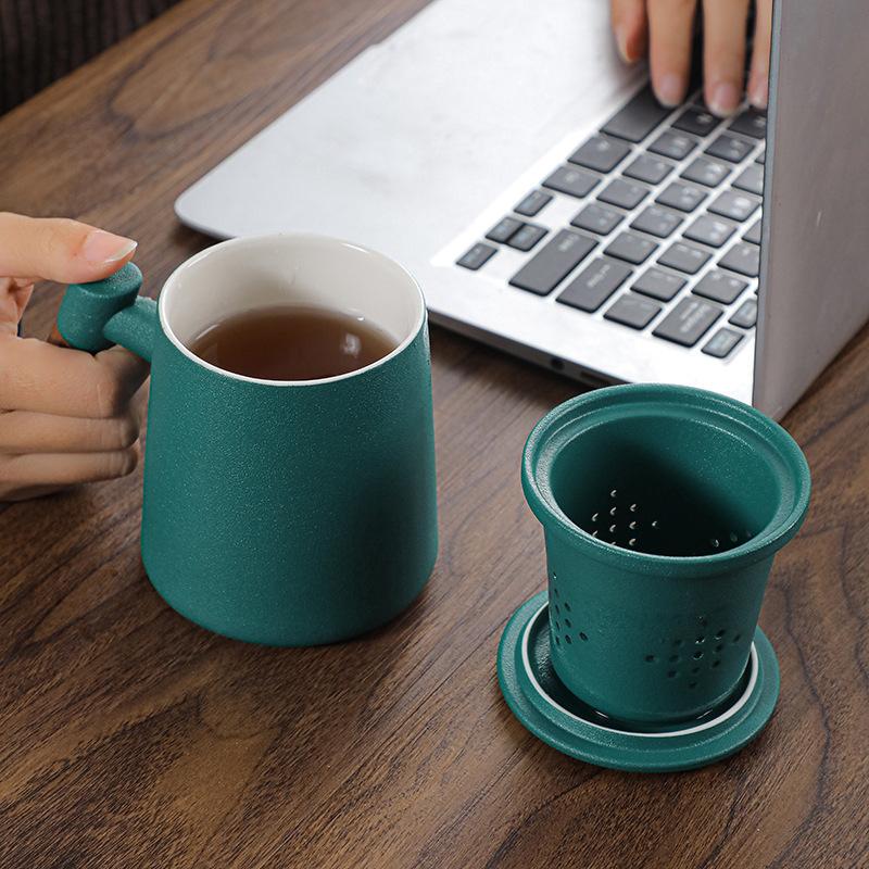 Black Pottery Wooden Handle With Lid Off Ceramic Teacup Set Personal Cup Office Cup With Tea Leak