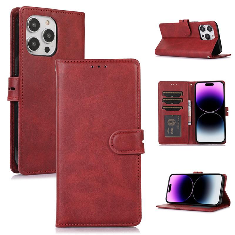 For iPhone 15 Pro Max Stand Wallet Calf Texture Phone Case Full Protection PU Leather Phone Cover