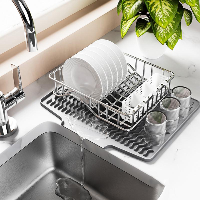Silicone Dish Drying Mat With Drain Lip 15.6'' X 12.9'' Silicone Dish Drying Mat For Kitchen Counter, Sink Drying Mat