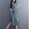 Sommer Plus Größe Mode Ärmellose Frauen Elegante Dame Lange Weste Gürtel Kleid Lose Kleidung Blau Oversize Denim Kleid