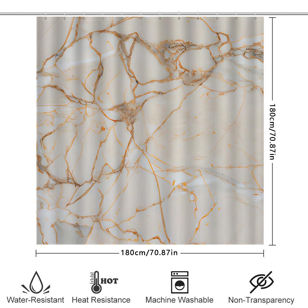 White Marble Shower Curtain with Gold Veins Elegant Home Decor for Bathroom Luxury Waterproof Fabric Size Customizable (180x240c