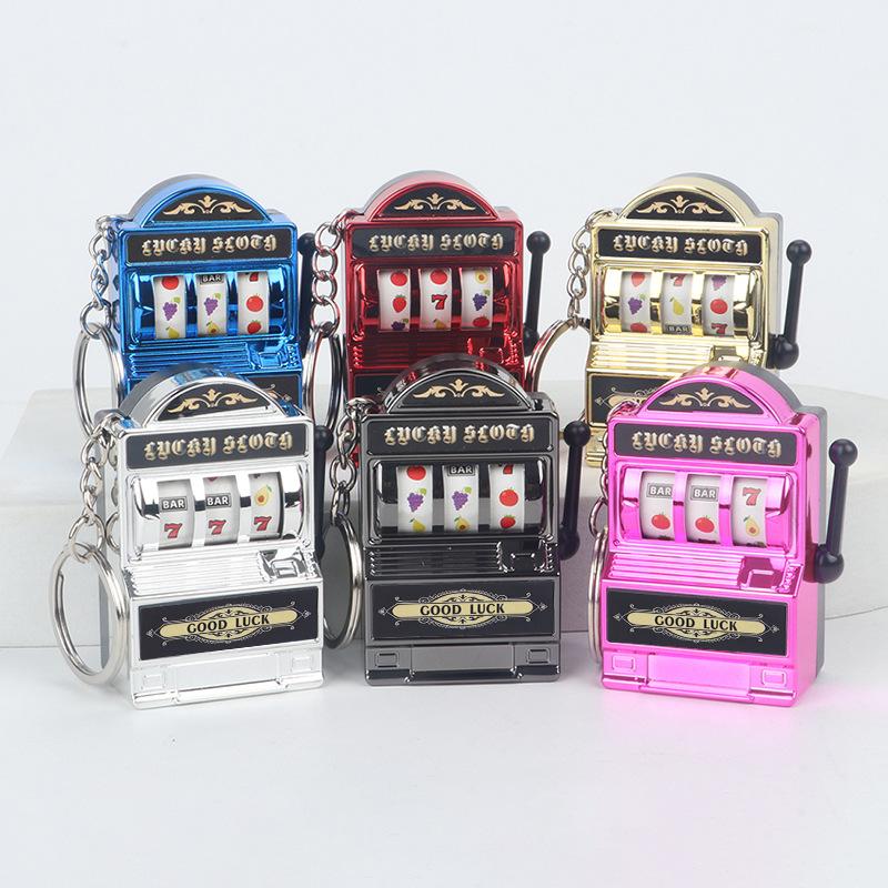 Fruit Slot Machine Keychain Dollhouse Lucky Charm Jackpot Keychains Mini Pendant Bag Charm Novelty Gifts for Adults Home Decor