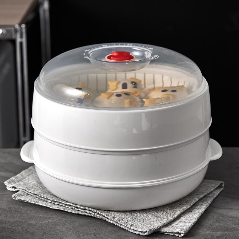Dual-Layer Microwave Steamer: Food-Grade Water-Add Container with Thickened Tray & Grid