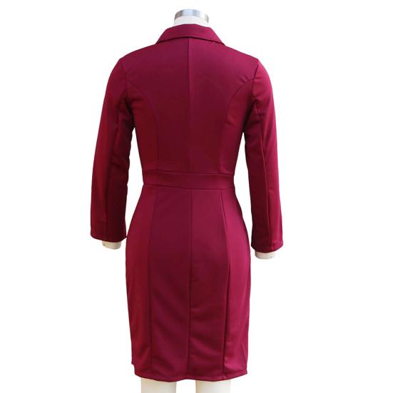 Damen Herbst Langarm Bodycon Arbeitskleid Revers Knopfleiste Formelles Kleid Midi Business Büro Etuikleid Bleistiftkleid