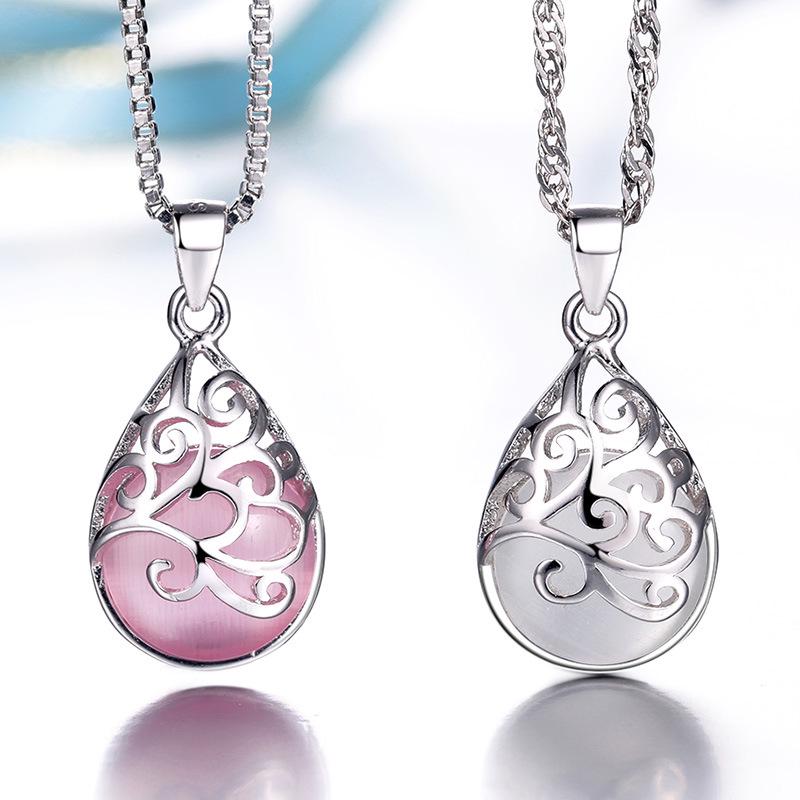 Weihua Silver-Plated Moonlight Cat's Eye Stone Love Pendant Necklace for Women