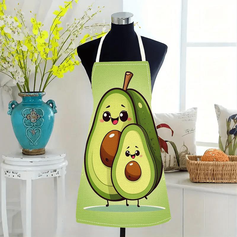 1pcCute Avocado Family Apron Cartoon Fruit Kitchen Cooking Baking BBQ Chef Funny Gift For Mom Dad Kids Matching Linen Bib Aprons