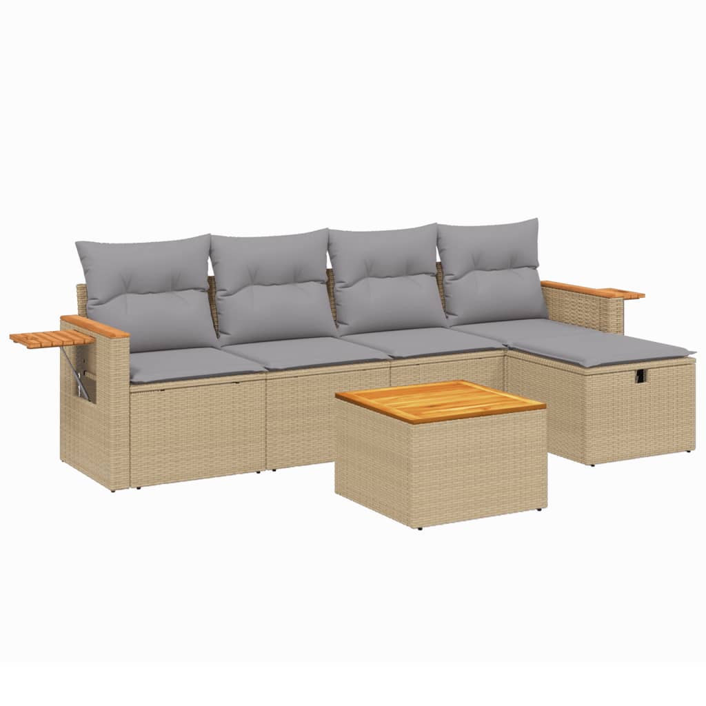 6 Piece Garden Sofa Set with Cushions Beige Poly Rattan