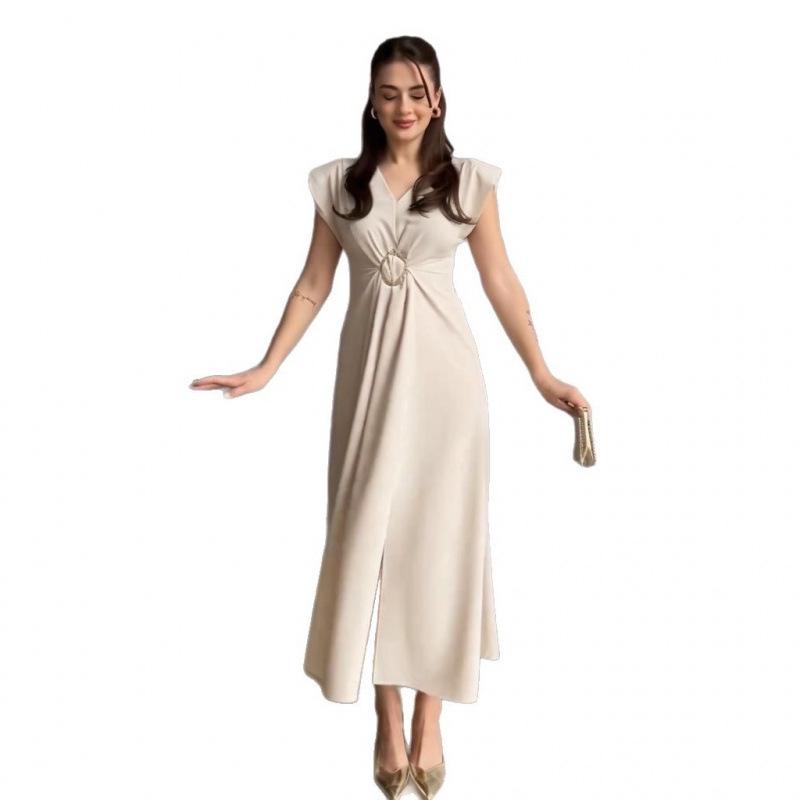 2025 Summer European and American Solid Color French Temperament Commuting Dress