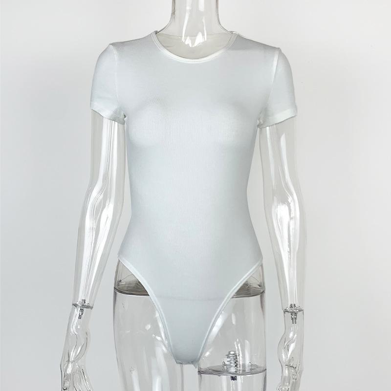 

GMXIA Летний женский сексуальный обтягивающий боди с коротким рукавом из хлопка в рубчик с круглым вырезом L белый