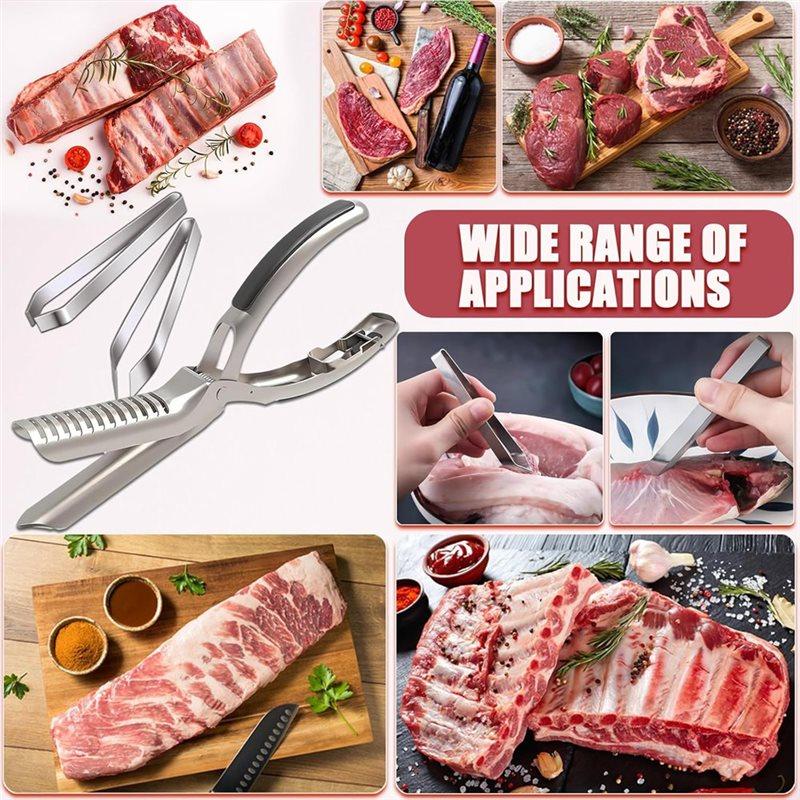 ABBP-2 Stück Rippenhautentfernungswerkzeuge, Rippenvorbereitungswerkzeug, Edelstahl-BBQ-Rippenschäler Mit 2 Stück Pinzette und Handschuhen