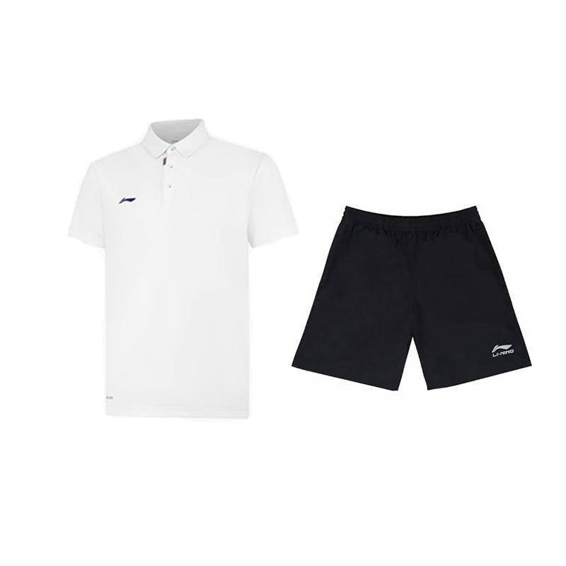 Li-Ning Plain Simple Breathable Sweat-Absorbing Quick-Drying Comfortable Versatile Short Sleeve Polo Shirt Casual Sports Suit APLV133-1+YKSV147-2
